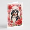 Bernese Mountain Dog Valentine Roses Greeting Cards Pack of 8 Blank Cards with Envelopes Whimsical A7 Size 5x7 Blank Note Cards
