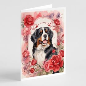 Bernese Mountain Dog Valentine Roses Greeting Cards Pack of 8 Blank Cards with Envelopes Whimsical A7 Size 5x7 Blank Note Cards