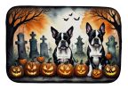 Boston Terrier Spooky Halloween Dish Drying Mat Absorbent Dish Drying Mat Pad for Kitchen Counter Dish Drainer Mat for Countertop, 14 x 21"