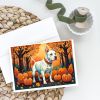 NEW White Pit Bull Terrier Fall Greeting Cards Pack of 8 Blank Cards with Envelopes Whimsical A7 Size 5x7 Blank Note Cards