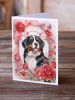 Bernese Mountain Dog Valentine Roses Greeting Cards Pack of 8 Blank Cards with Envelopes Whimsical A7 Size 5x7 Blank Note Cards